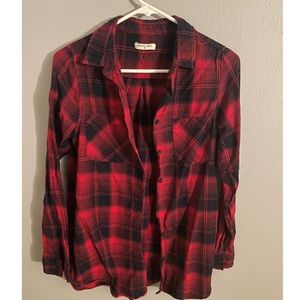 Red and black plaid button up
